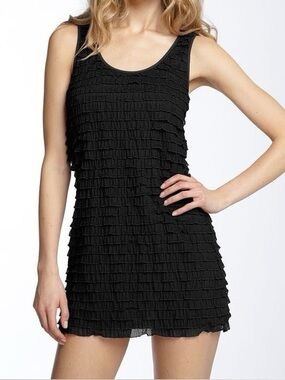 Free People Layered Textured Gauze Dress Black Boho Medium
